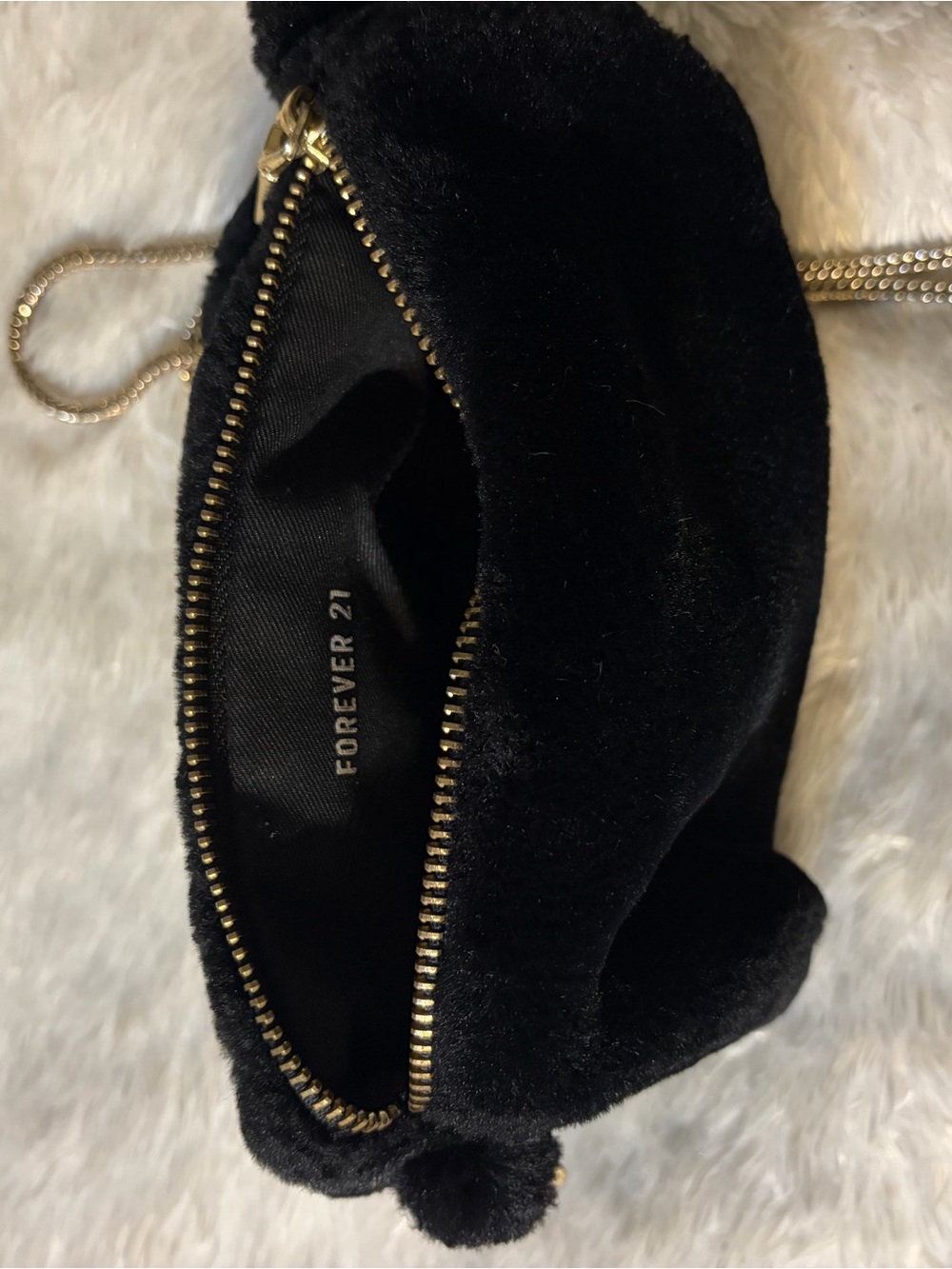 Forever 21 Black Velvet Crossbody Bag with Gold Chain